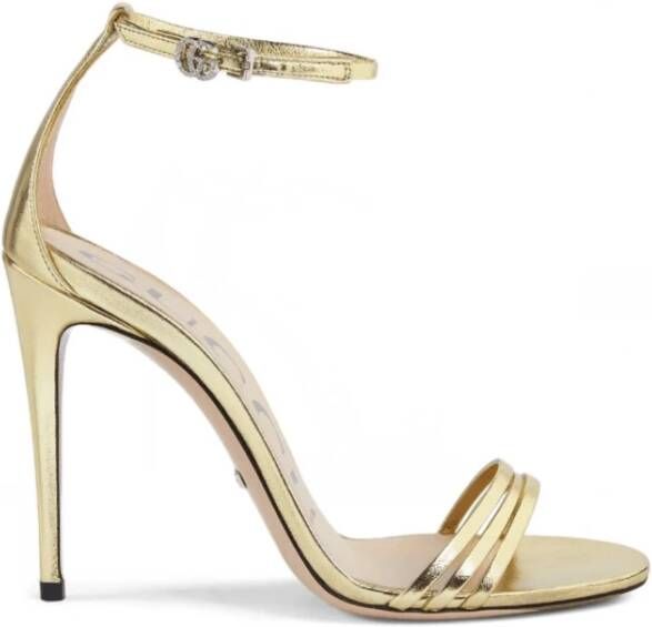 Gucci Metallic Leren Sandalen Triple-Strap Design