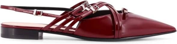 Gucci Rode Platte Schoenen Kruis-Gesp Leer
