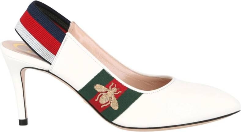 Gucci Sylvie lederen web slingback pompen Wit Dames