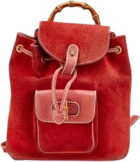 Gucci Vintage Pre-owned Bamboo Suede Leren Rugzak