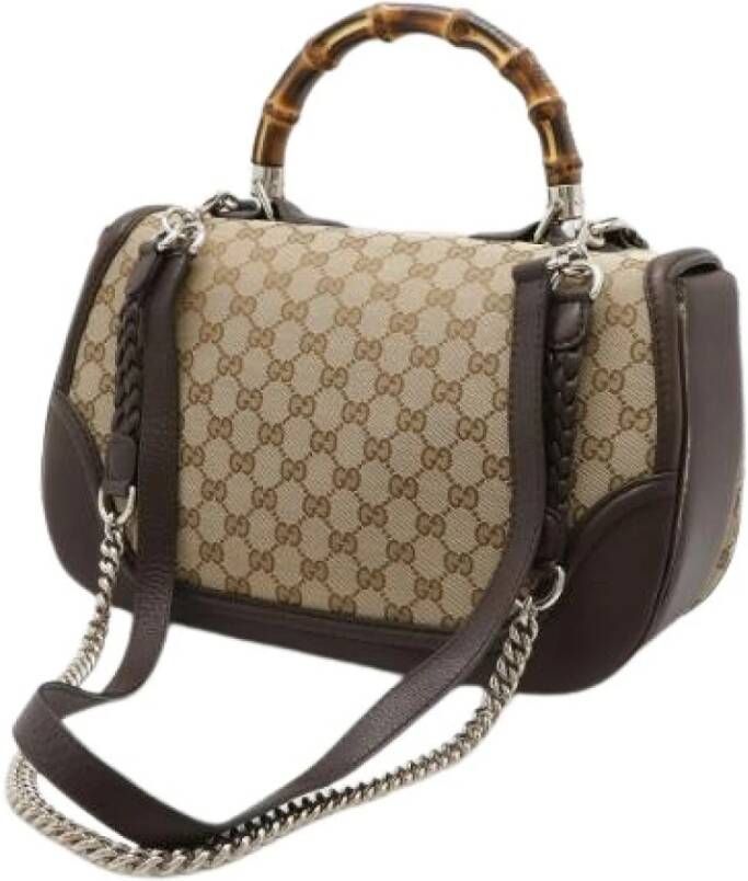 Gucci Vintage Pre-owned Canvas Leather Bamboo Tassel Handtas
