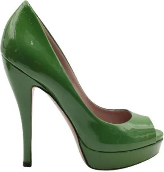 Gucci Vintage Tweedehands Groene Lakleren Peep-toe Hakken Green Dames