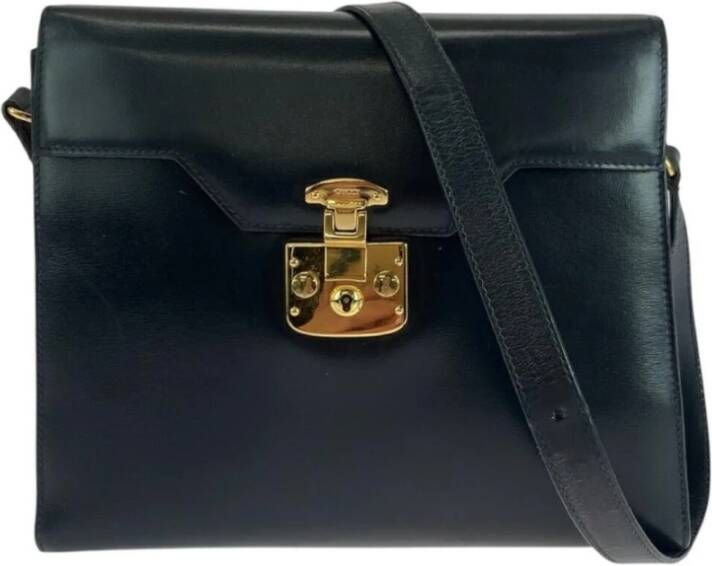 Gucci Vintage Tweedehands leren crossbody tas Gouden slot