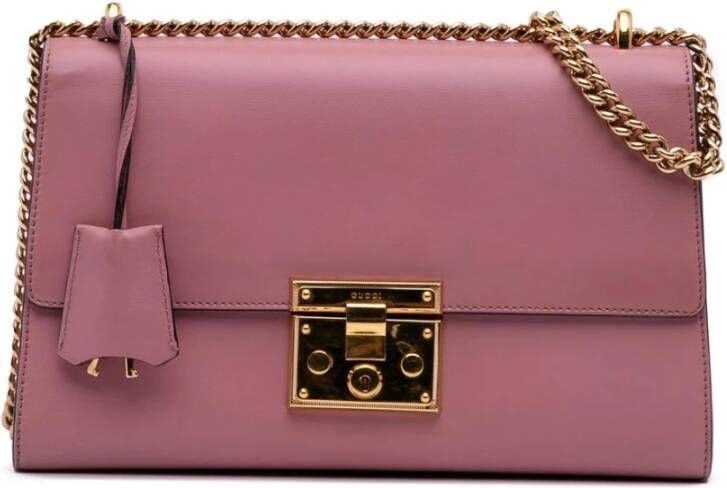 Gucci Vintage Tweedehands leren handtas met kettingriem en slotsluiting