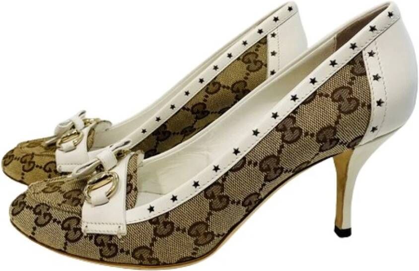 Gucci Vintage Tweedehands Pumps Bruin Wit Monogram Brown Dames