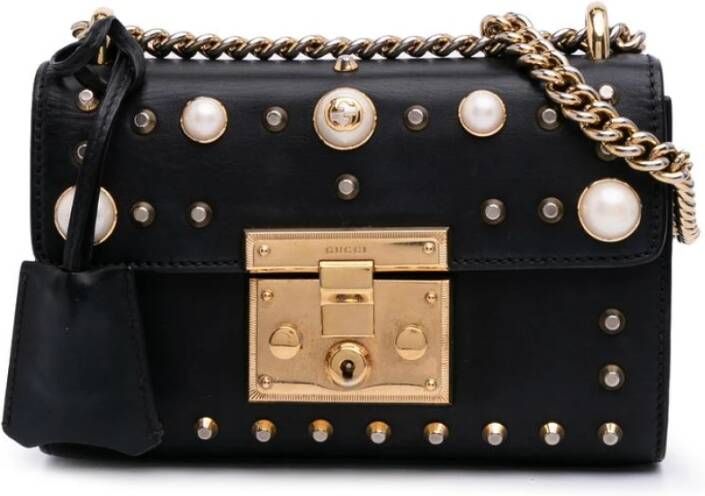 Gucci Vintage Tweedehands Schoudertas met Ketting Schouderband Versieringen en Hangslot Sluiting