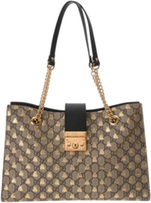Gucci Vintage Tweedehands stijlvolle bedrukte tote tas met kettingriem en slotsluiting