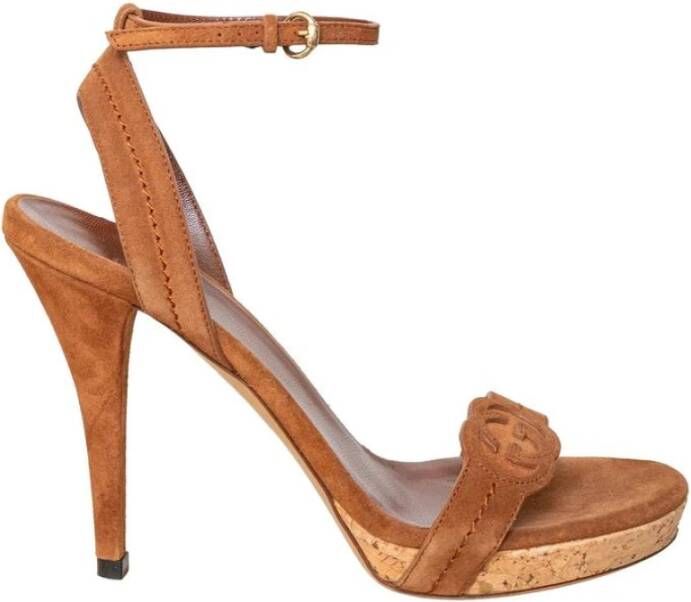 Gucci Vintage Tweedehands Suède Leren Kurk Platform Sandalen