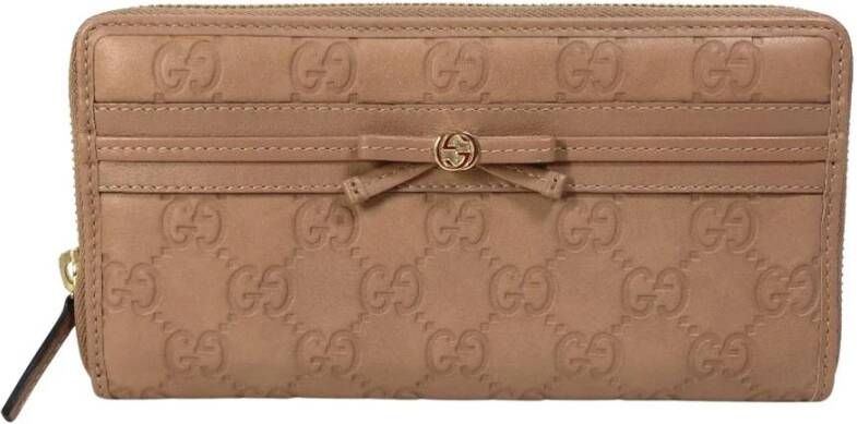 Gucci Vintage Tweedehands ZipAround Leren Portemonnee Boog Detail