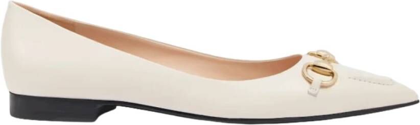 Gucci Witte Leren Ballerina Schoenen met Horsebit Detail White Dames