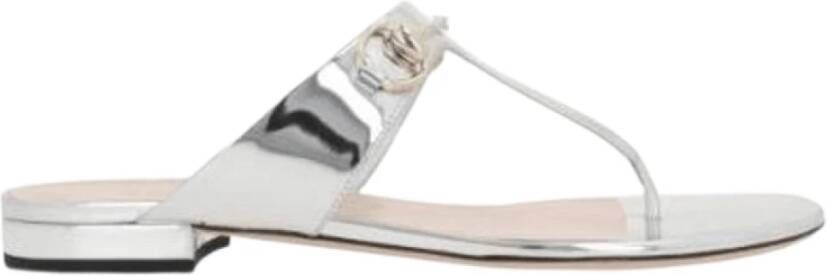 Gucci Zilver-tone Horsebit Flap Sandalen