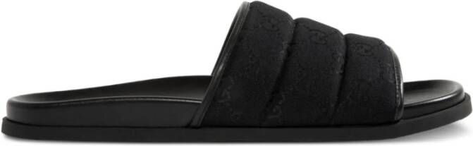 Gucci Zwarte Canvas Open Teen Slide Sandalen