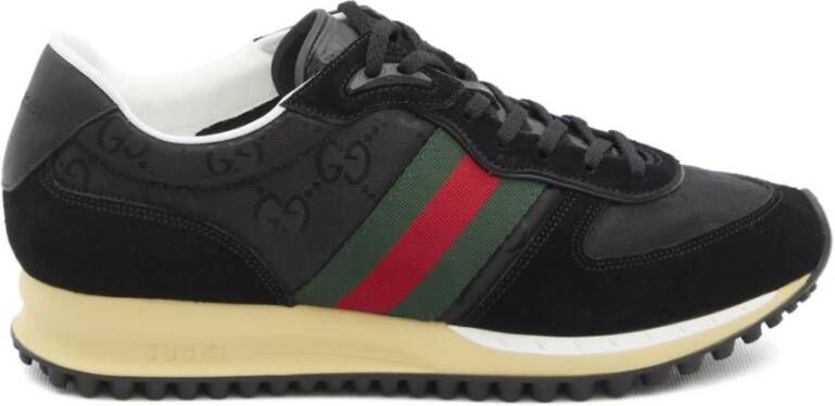 Gucci Zwarte Monogram Sneakers Rood Groen Web