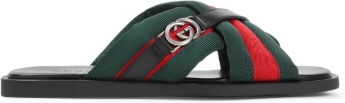 Gucci Zwarte Polyamide Web Canvas Sandalen