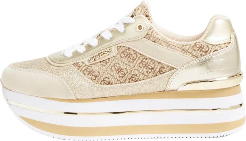 Guess Beige Sneakers met 4G Logo Print Beige Dames