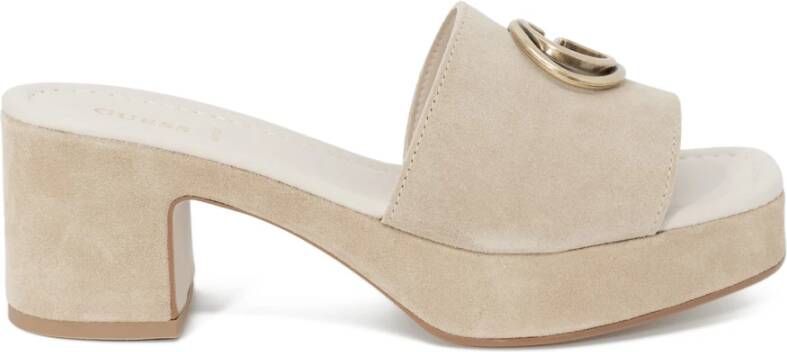 Guess Beige Suède Plateau Blokhak Sandalen Beige Dames