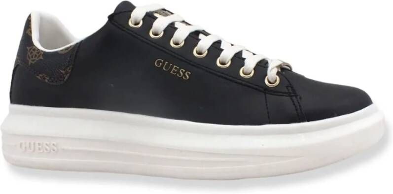 Guess Dames Sneakers Vibo van leer zwart bruin Wit Dames