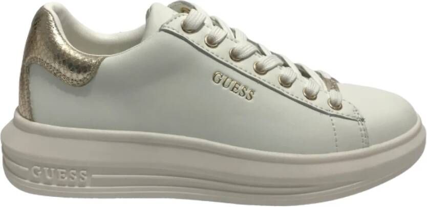 Guess Dames Vibo Leren Sneakers Wit Goud Wit Dames