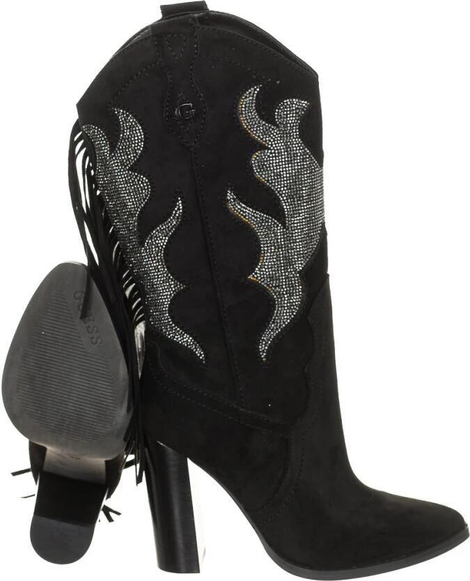 Guess Zwarte Suède Haklaarzen met Strass Steentjes en Franjes Black Dames