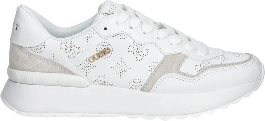 GUESS Print Lace-Up Leather Lined Sneakers Wo White