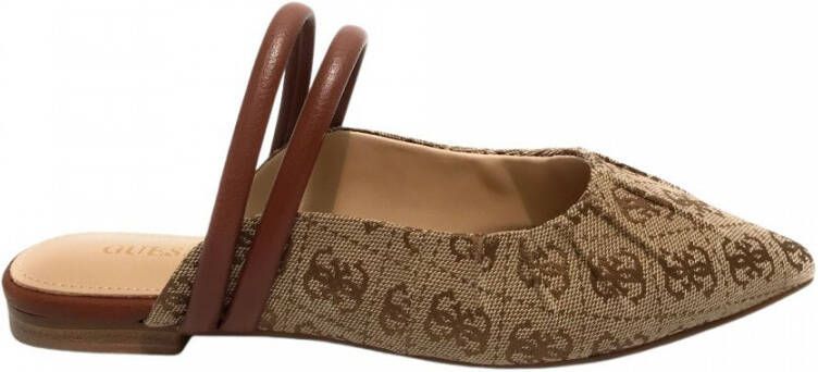 Guess Beige Stoffen en Cognac Leren Vivians Puntige Sabot Schoenen Beige Dames