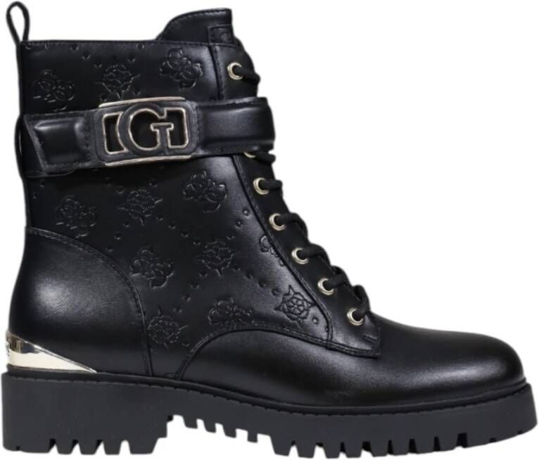 GUESS Anfibio Oranda enkellaarsjes met 4G logo en zwarte pioenroos - Foto 4