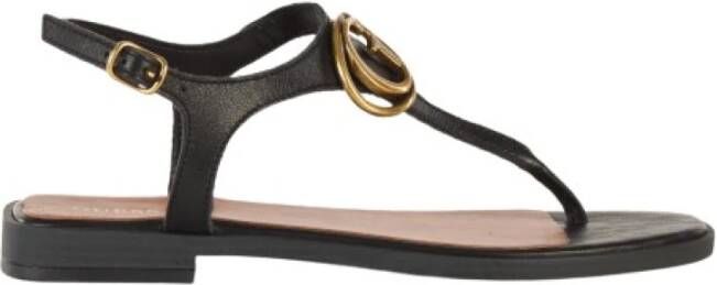 Guess Platte Leren Enkelband Sandalen Zwart Dames