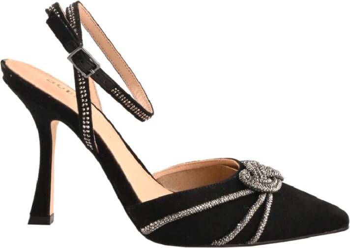 Guess Zwarte Satijnen Sandalen met Puntige Neus en 9 7 cm Hak Black Dames