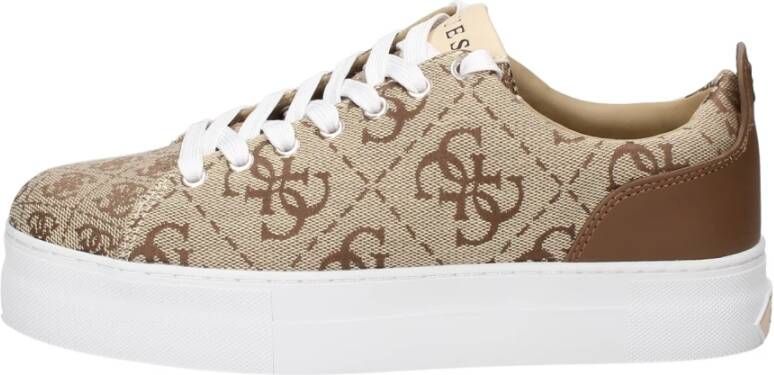 Guess Beige Stoffen Sneakers met All Over Logo Beige Dames - Foto 3