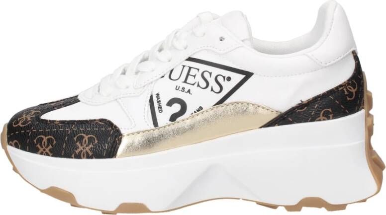 Guess Ecopelle Sneaker met 6 cm Hak en Driehoekprint White Dames