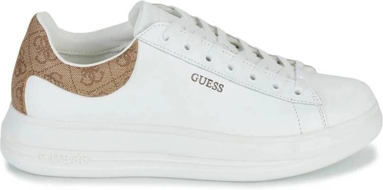 Guess Witte Bruine Leren Vibo Sneaker Wit Dames