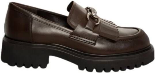 Guglielmo Rotta Chocoladekleurige leren mocassin met franjes