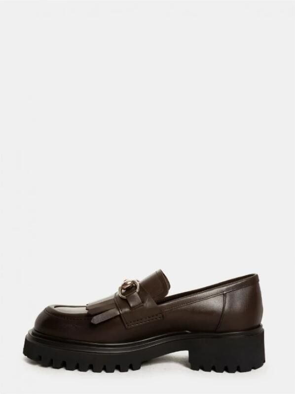 Guglielmo Rotta Chocoladekleurige leren mocassin met franjes - Foto 3
