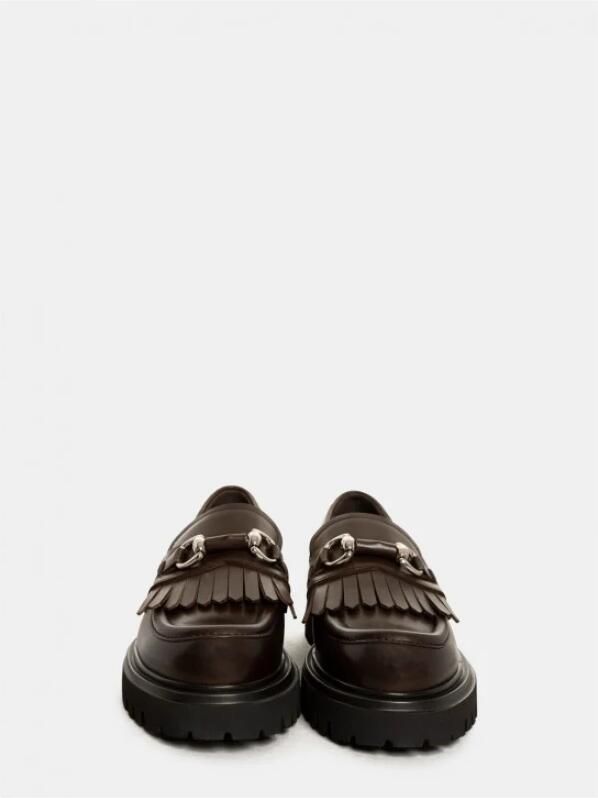Guglielmo Rotta Chocoladekleurige leren mocassin met franjes - Foto 4