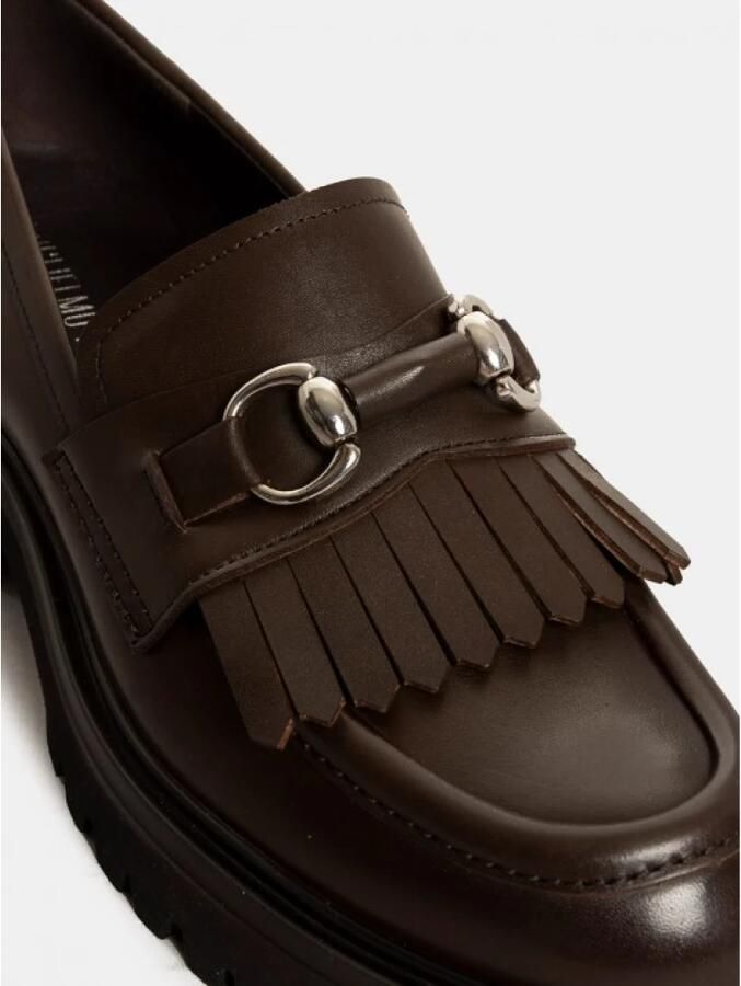 Guglielmo Rotta Chocoladekleurige leren mocassin met franjes - Foto 2