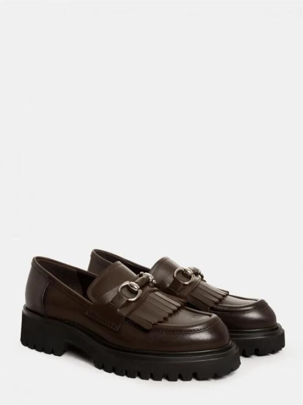 Guglielmo Rotta Chocoladekleurige leren mocassin met franjes - Foto 5