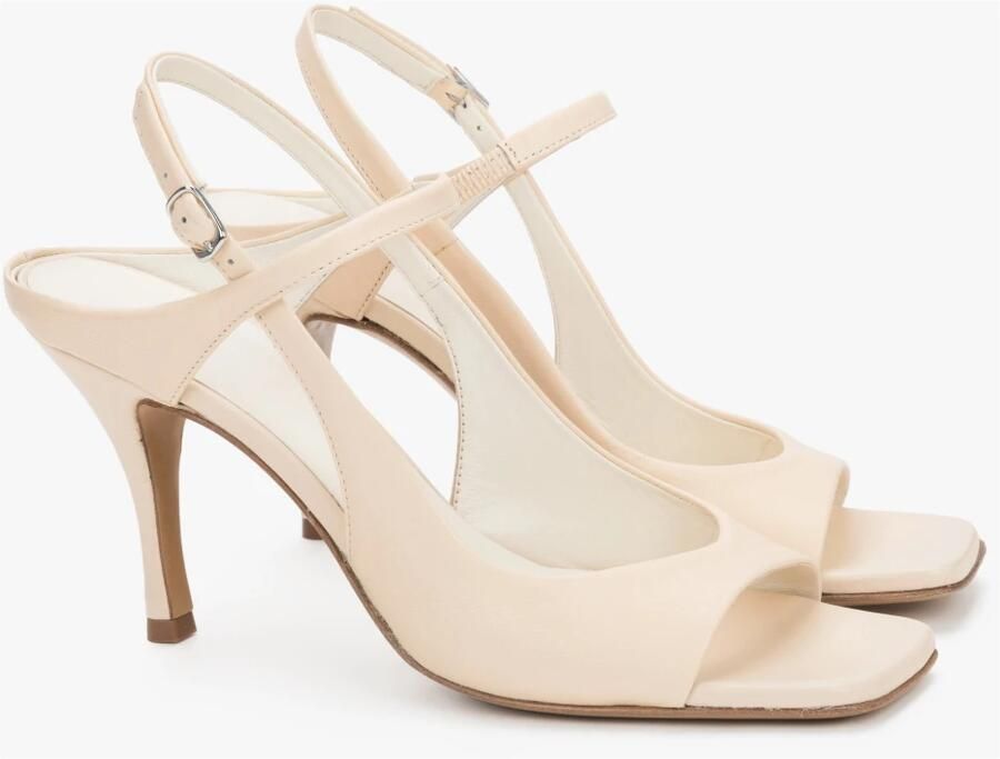 Guglielmo Rotta Dames Beige Italiaans Leren Sandalen met Stabiele Naaldhak ER00119715 - Foto 3