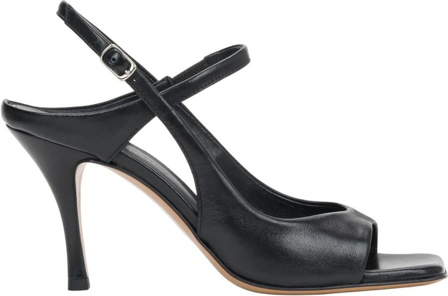Guglielmo Rotta Zwarte Italiaanse leren sandalen voor dames met stabiele stilettohak ER00119714