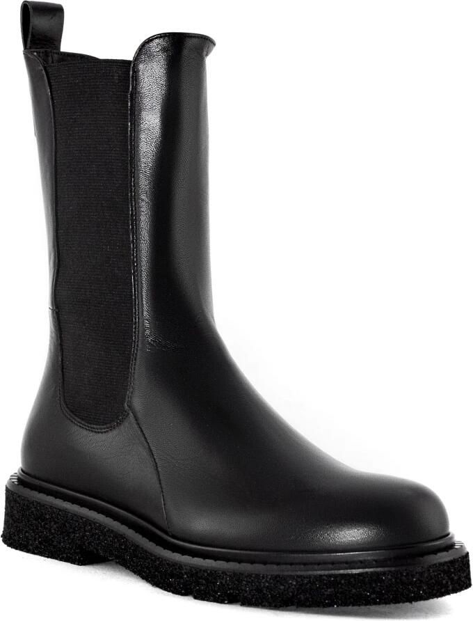 Guglielmo Rotta Zwarte Leren Enkellaarzen Elastische Inzetstukken