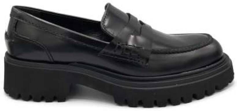 Guglielmo Rotta Zwarte Kalfsleren Mocassin met Rubberen Zool