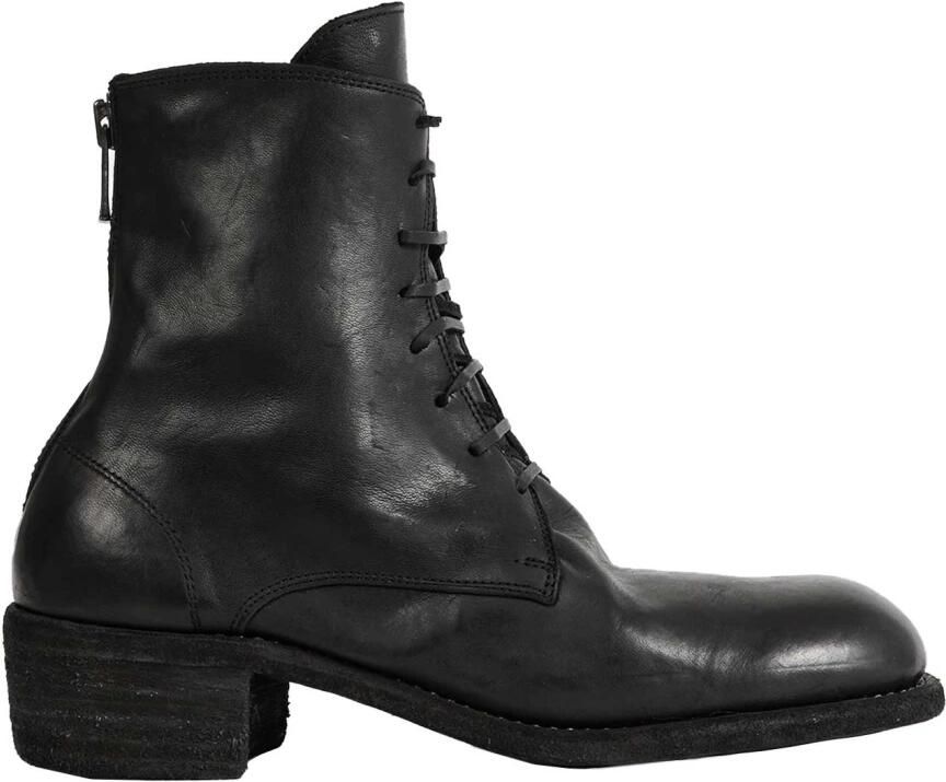 Guidi Gevoerde veterlaarzen met rits aan de achterkant zool van leer