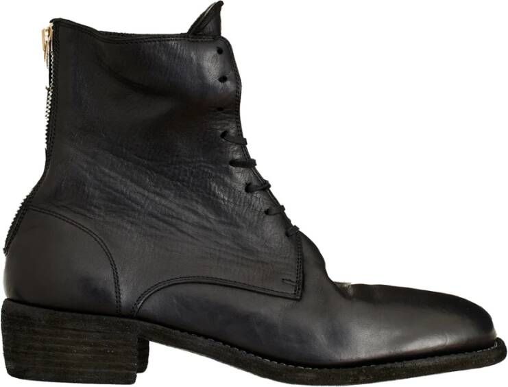 Guidi Leren Veterschoen met Rits Black Heren