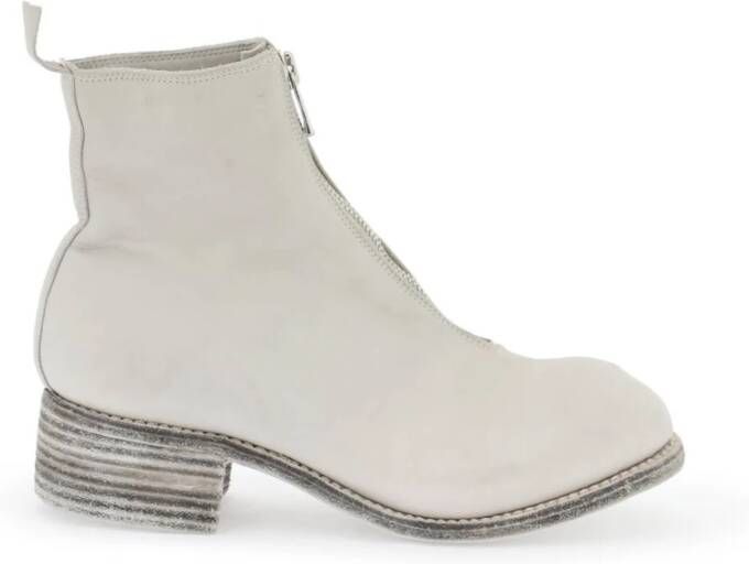 Guidi Vintage-effect leren enkellaarzen met voorrits White Dames