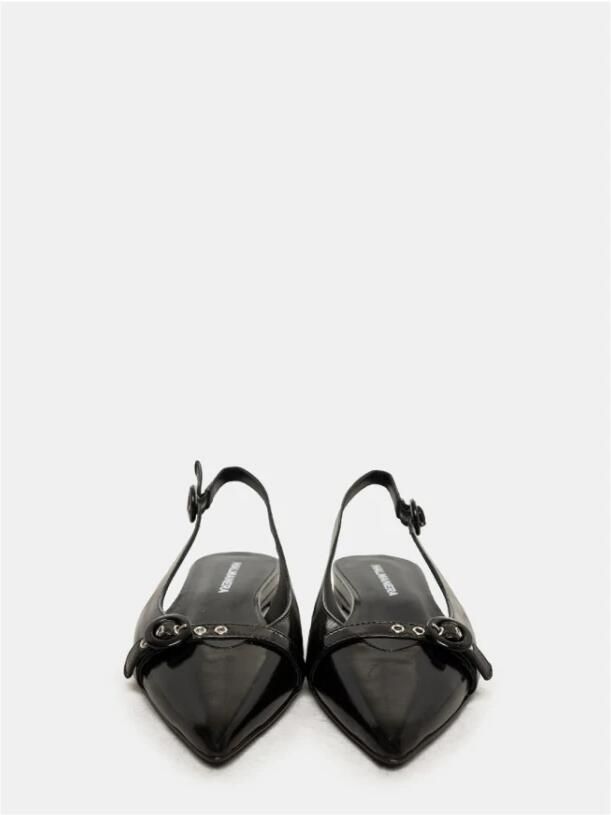 Hal era Zwarte Slingback Platte Sandaal in Glazuur