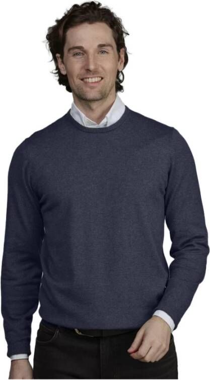 Hansen & Jacob Blauwe Crewneck Gebreid met Elleboog Patches