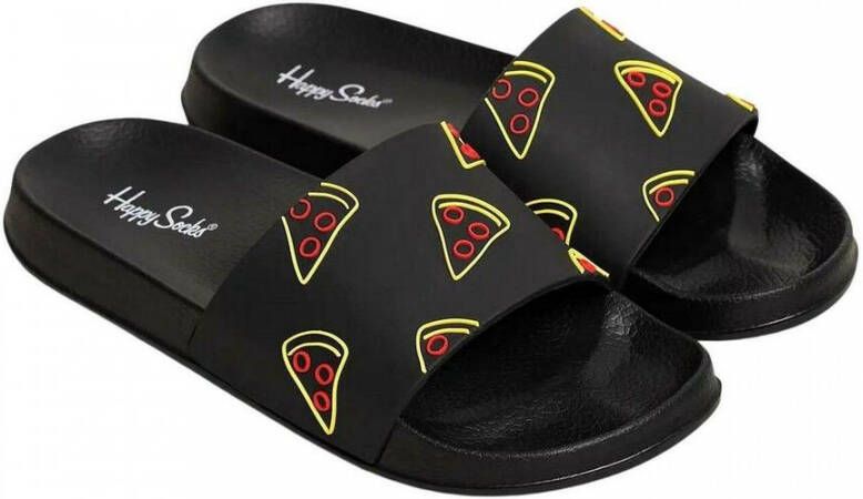 Happy Socks Pool Slider Pizza Slice Zwart Heren