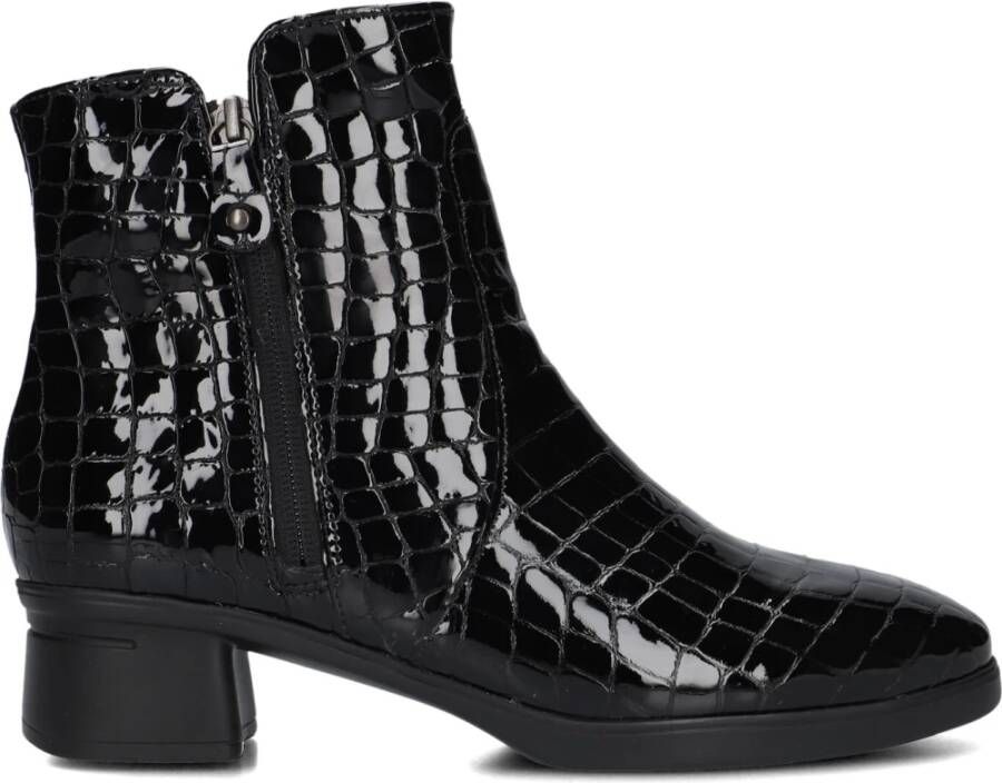 Hartjes Croco Enkellaarsjes met 2 ritsen Black Dames
