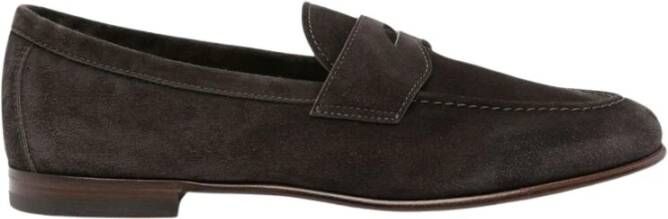 Henderson Baracco Suede Almond Toe Penny Slot Slip-On Brown Heren