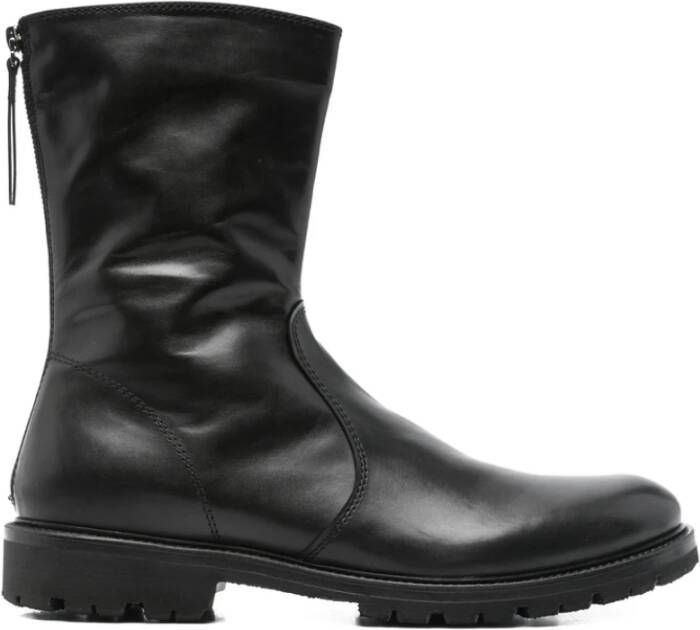 Henderson Baracco Zwarte leren ritssluiting platte schoenen