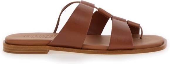 Hereu Bruine Leren Sandalen Open Teen Brown Dames